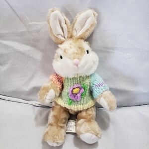 Easter Bunny Rabbit In Pastel Knit Sweater With Flower Chrisha Playful Plush 8"